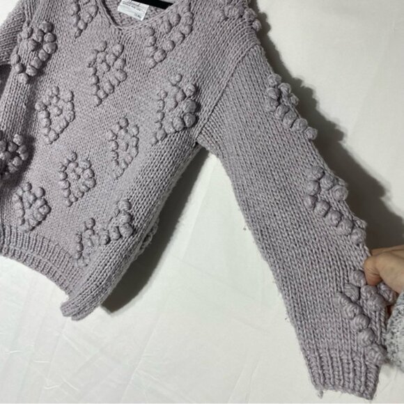 Chicwish Handmade Purple Grey V Neck Textured Bubble Knit Hearts Sweater M - Picture 10 of 15